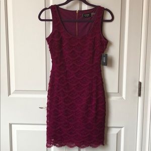 GUESS Adelaide Scalloped Fringe Dress - Wine